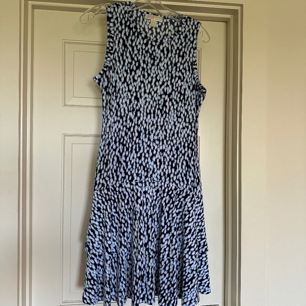 MICHAEL Michael Kors Blue Ikat Sleeveless Flounce Dress, Size Small - Picture 4 of 6